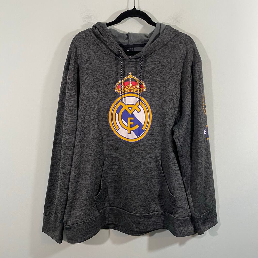 Soccer Team Official Merch Real Madrid CF Grey Pullover Hoodie Size XL